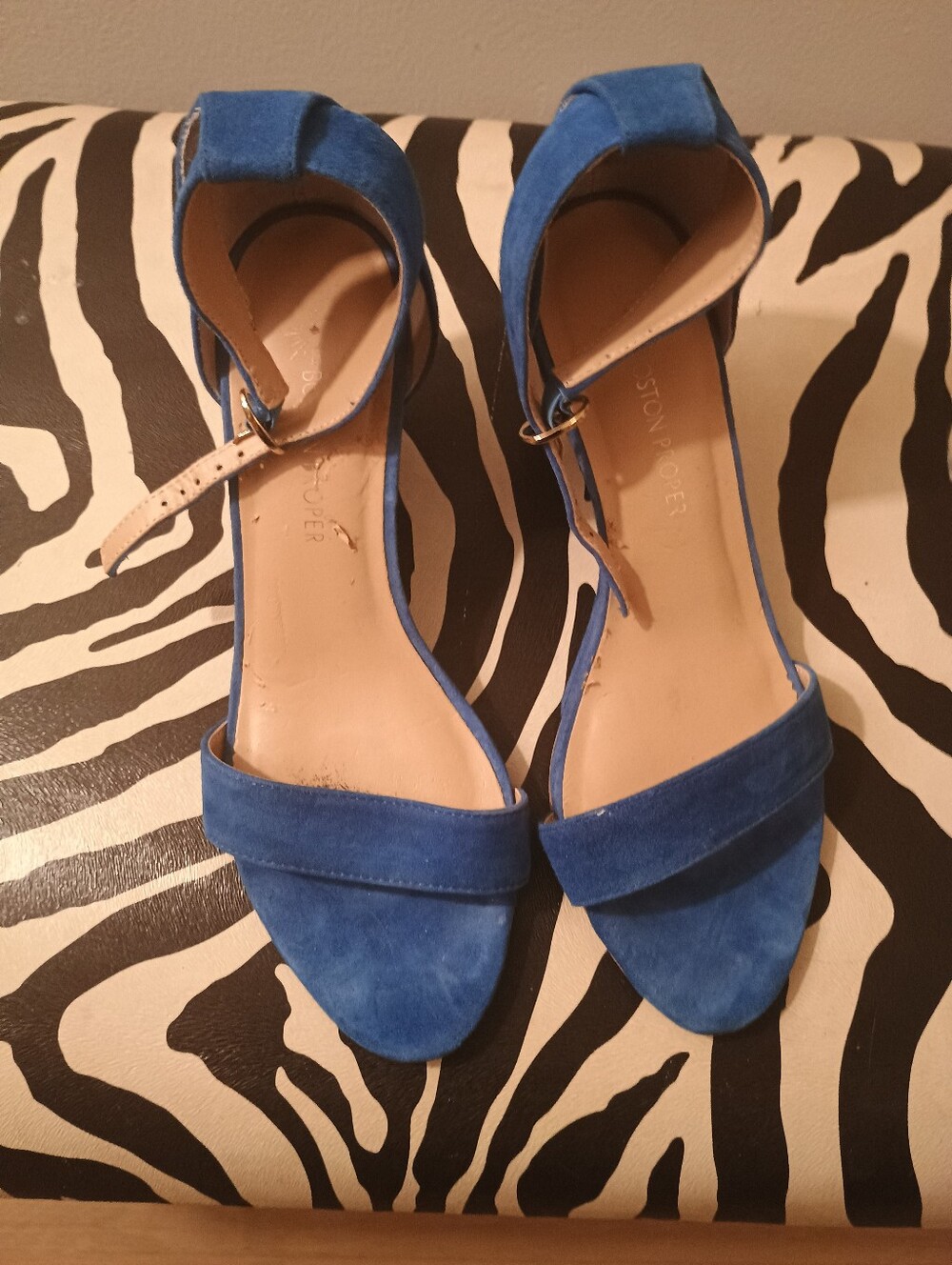 Boston Proper Blue Suede Ankle-Strap Women's Sandals 7.5